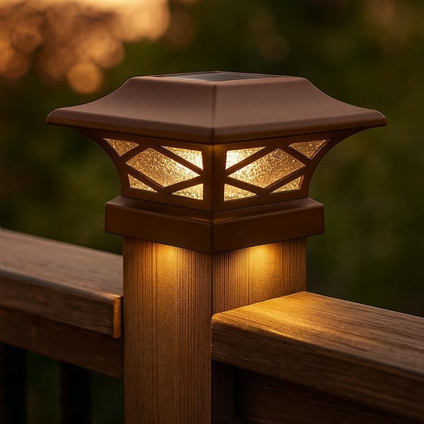 Kingsbridge Solar Bronze Dual Lighted Outdoor Integrated LED 4x4 Post Cap (2-Pack)