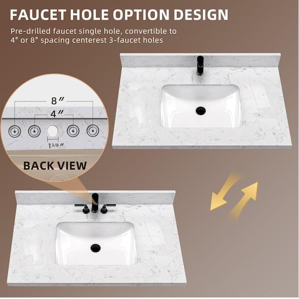 Zeafive Kar 36 in. W x 22 in. D Engineered Stone Marble