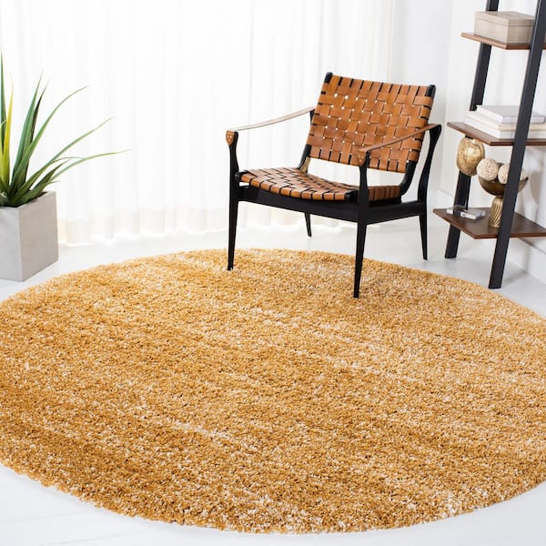 Hudson Shag 7 ft. x 7 ft. Gold/Ivory Solid Marle Round Area Rug