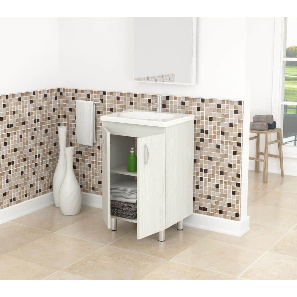 Washed Oak Freestanding Bathroom Vanity with White Sink Bowl