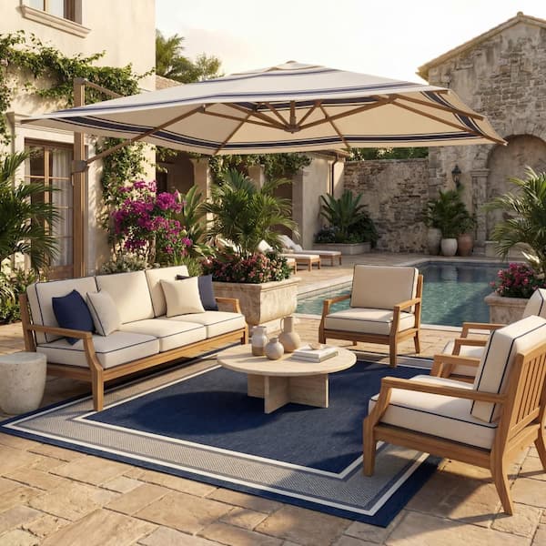 Marienne Bordered Navy 4 ft. x 6 ft. Outdoor Area Rug
