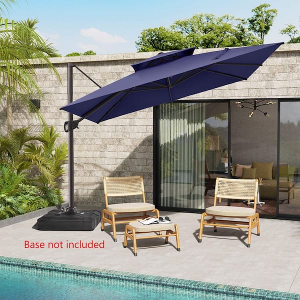 Pellebant 11 ft. x 11 ft. Square Aluminum Double Top Heavy-Duty 360° Rotation Cantilever Patio Umbrella in Navy Blue