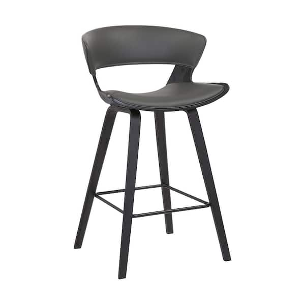 Armen Living Jagger Modern 26 in. Wood and Gray Faux Leather Counter Height Bar Stool