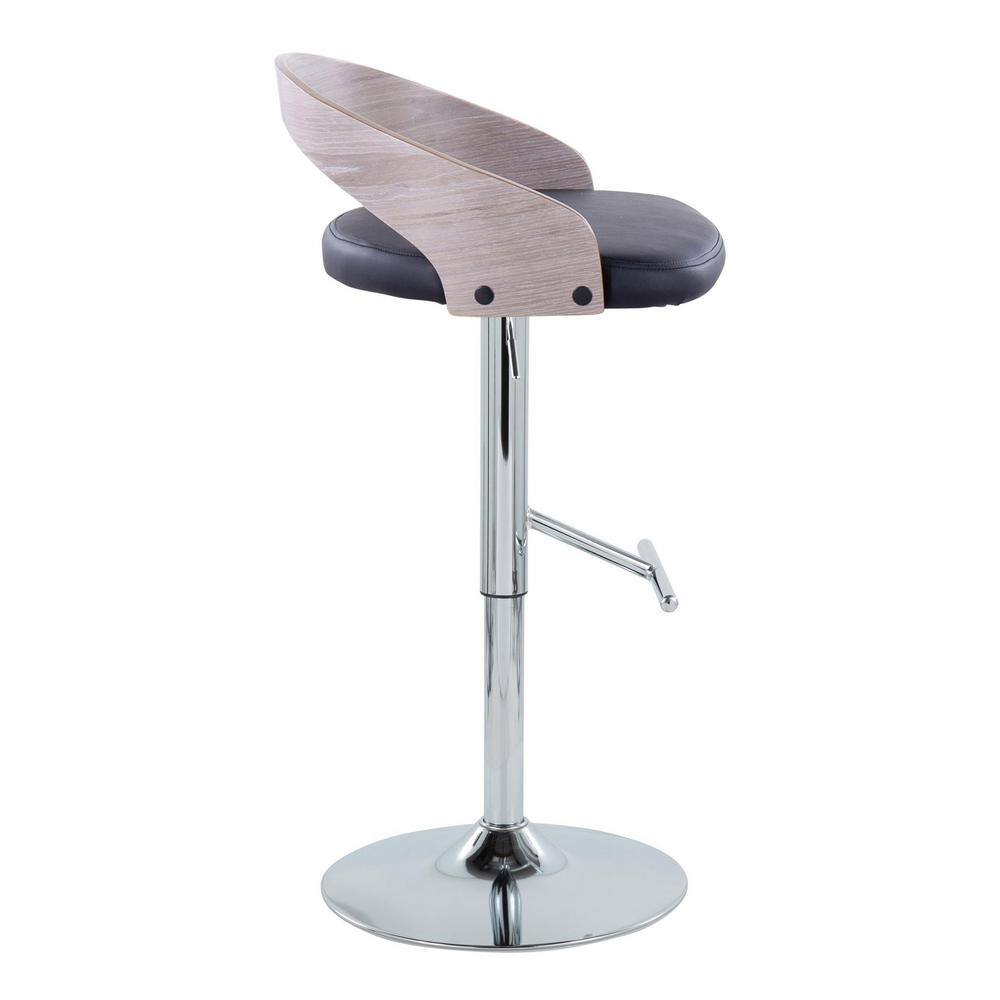 Adjustable Black PU and Grey Wood Swivel Barstool with Chrome Base