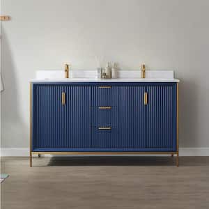 Granada 60 in. W x 22 in. D x 33.8 in. H Bath Vanity in Royal Blue with White Composite Stone Countertop Without Mirror