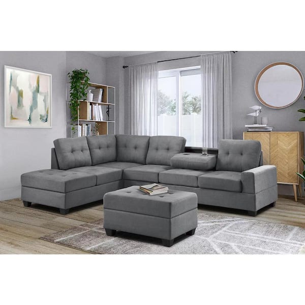 EVERGLADE HOME Colrich 112 in. Square Arm 2-Piece Microfiber L-Shaped Sectional Sofa in Dark Gray