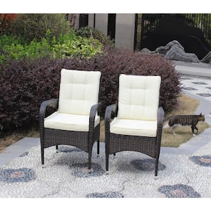 Contemporary Design Metal Outdoor Dining Chair with Beige Cushions, Hand Woven & Handcrafted All-Weather Wicker (2-Pack)