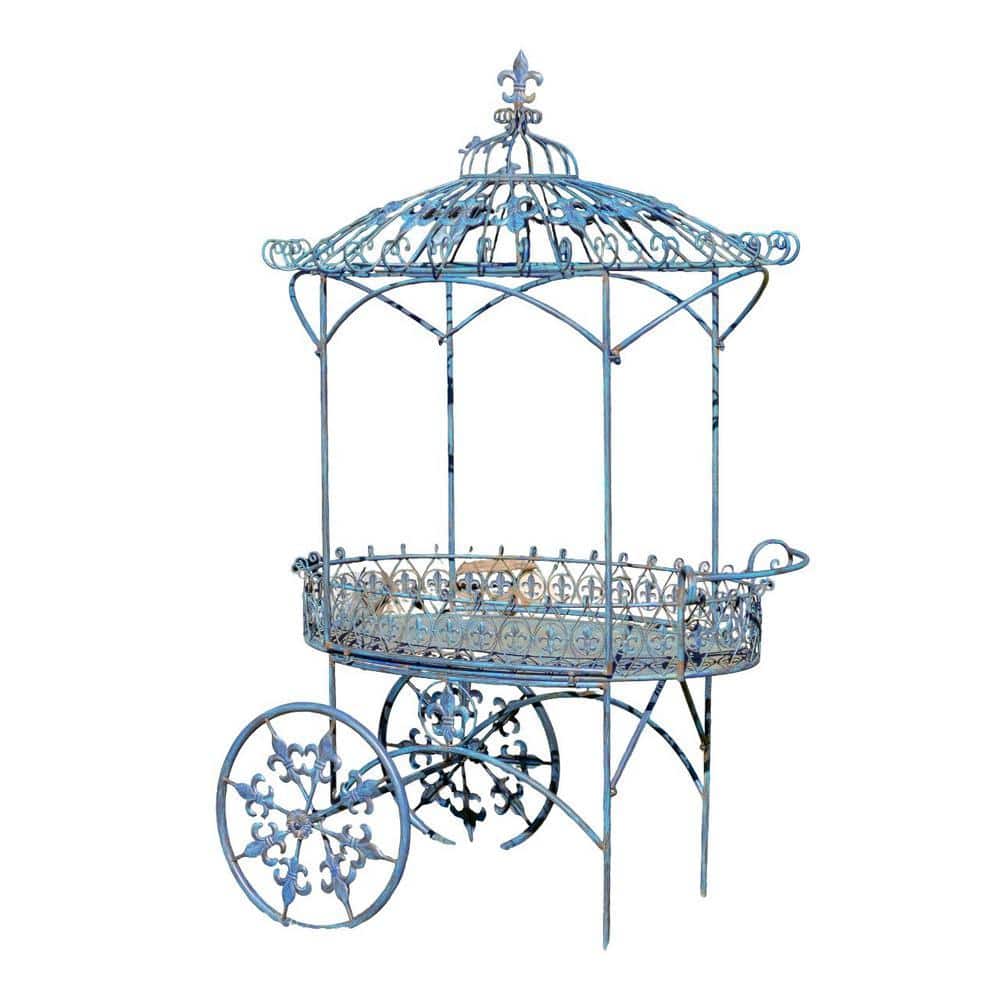Zaer Ltd. International 57.48 in. L Antique Blue Iron Flower Cart