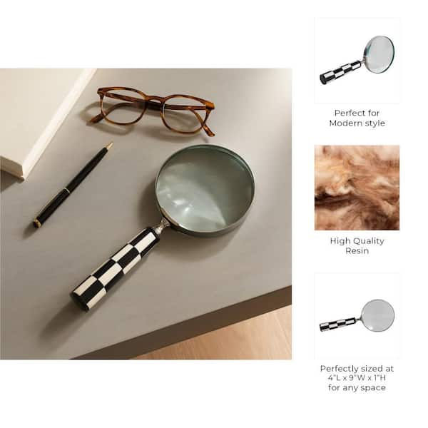 Liv & Skye Black/White 4 in. x 1 in. Metal Resin Handle Magnifying