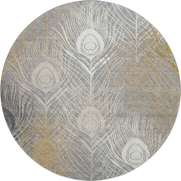 Mayfield Premium Machine Washable Abstract AMF2273 Gray 8 ft. x 8 ft. Round Rug