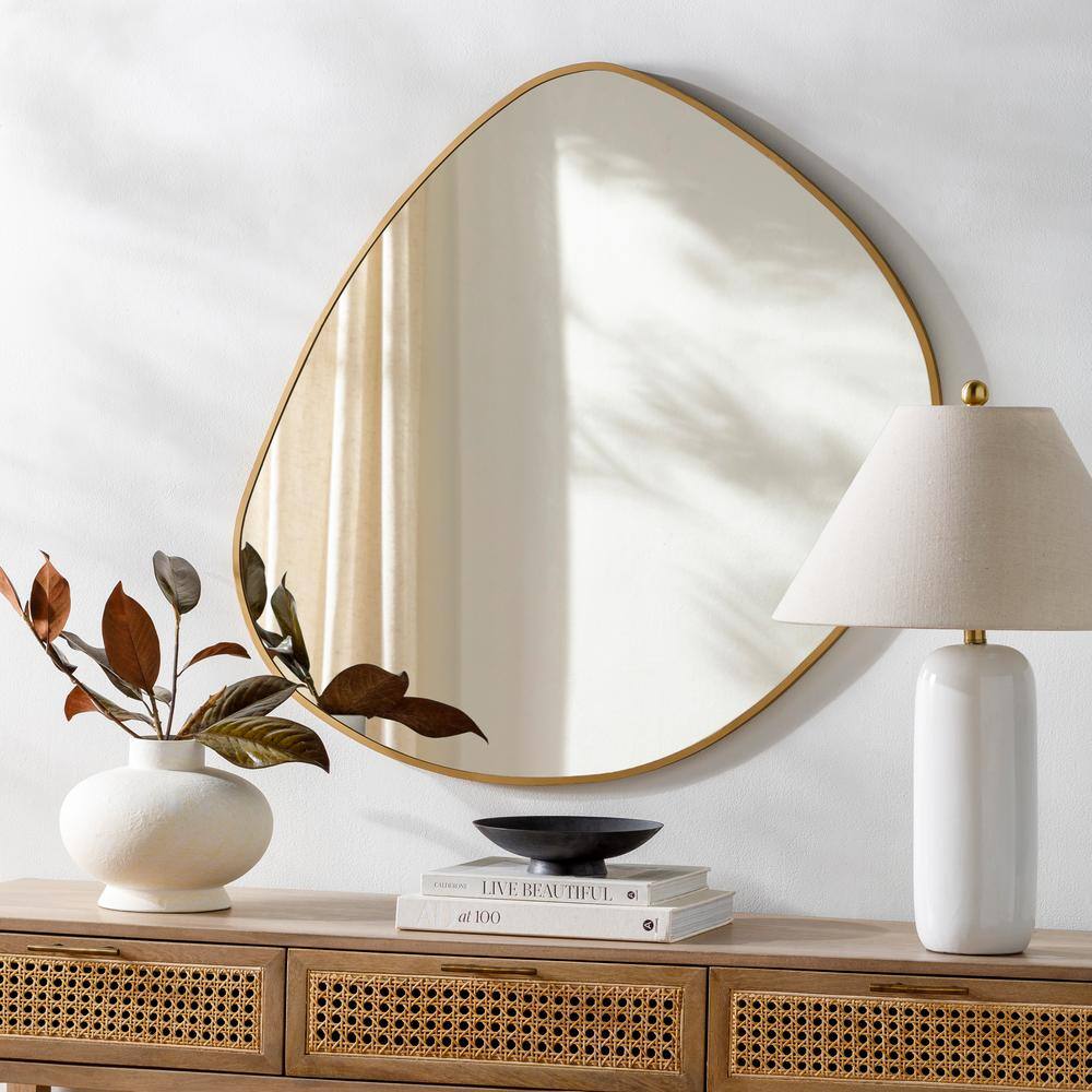Asymmetrical Gold Metal Framed Wall Mirror, 37" x 36"