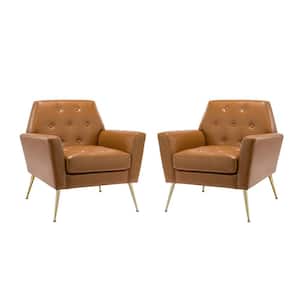 Ilioneus Modern Camel Polyurethane Button-tufted Geometric Shape Armchair with Gold Accent Legs (Set of 2)