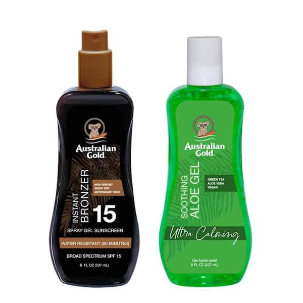 AUSTRALIAN GOLD SPF 15 Spray Gel with Bronzer and Aloe Vera Bundle