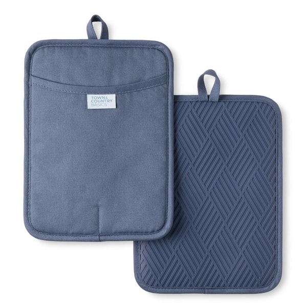 TOWN & COUNTRY LIVING Basketweave Soft Silicone Solid Modern Blue Potholder (2-Pack)