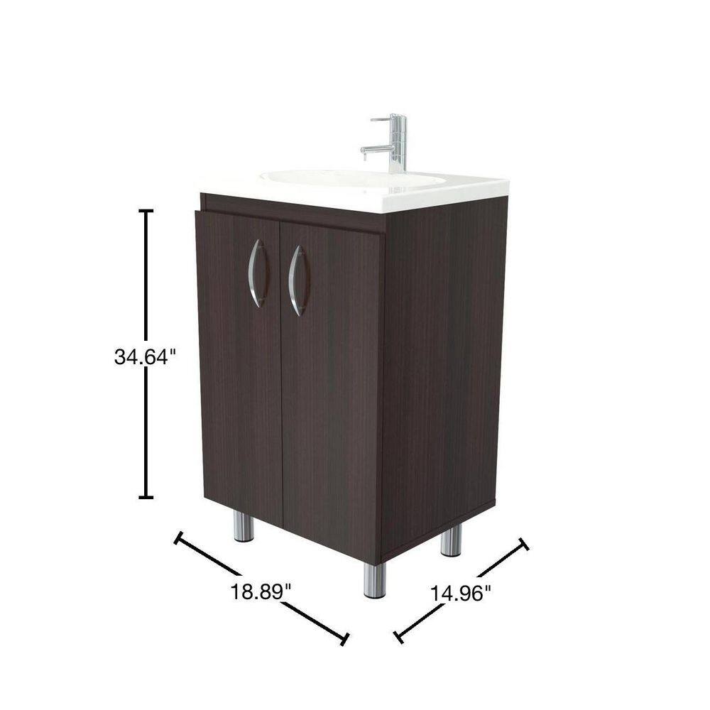 Espresso Brown Freestanding Bathroom Vanity with White Polymer Sink Bowl