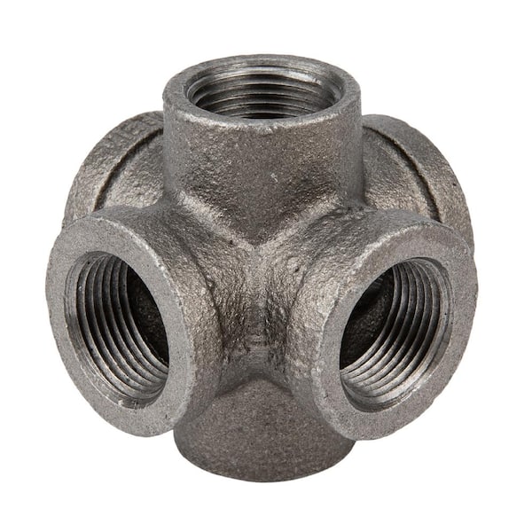 STZ 1 in. 6-Way Black Iron Cross with Side Outlet Fitting