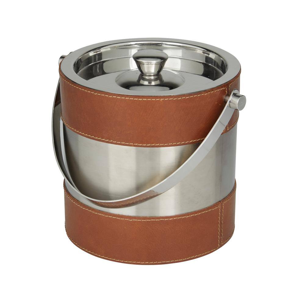 Novogratz 2Bottle Brown Leather Modern Ice Bucket 041345 The Home Depot