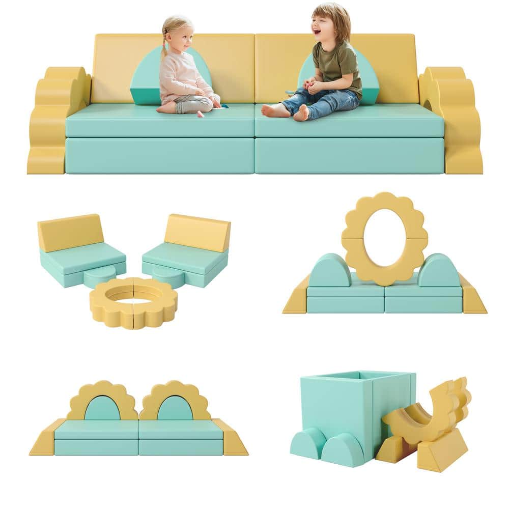10-Piece Mint Green Indoor Residential Baby Climbing and Crawl Foam Play Se
