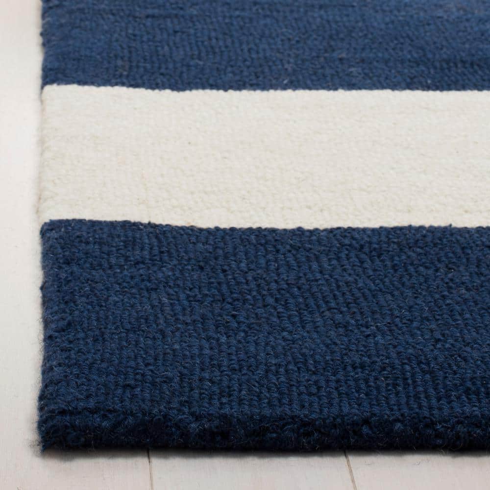 Ivory and Navy Striped Wool Kids 9' x 12' Rug
