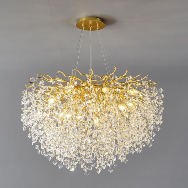 31.5 in. 11-Light Gold Crystal Globe Chandelier, Modern Pendant Light for Dining Room, Living Room, Kitchen Island