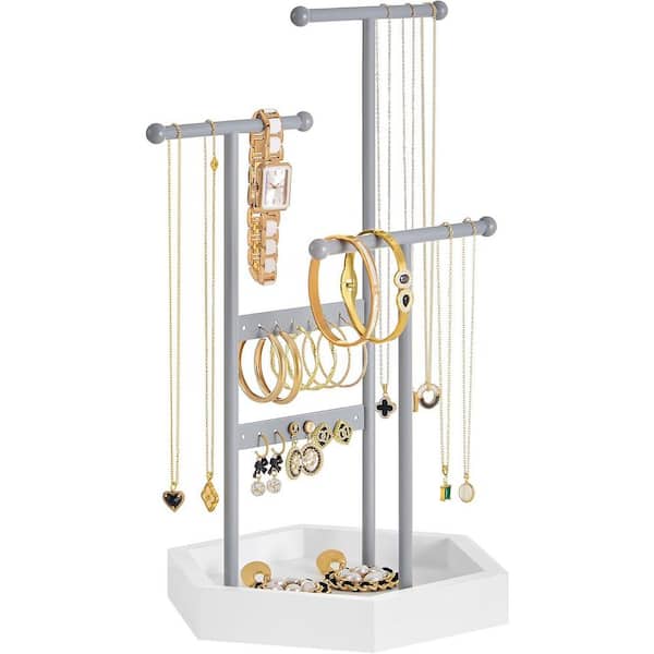 Dove Gray 8 in. x 14 in. Metal Modern Jewelry Display Stand