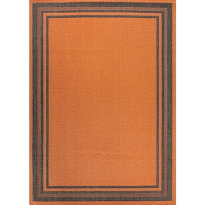 James Modern Orange/Dark Gray 8 ft. x 10 ft. Border Stripe Indoor/Outdoor Area Rug