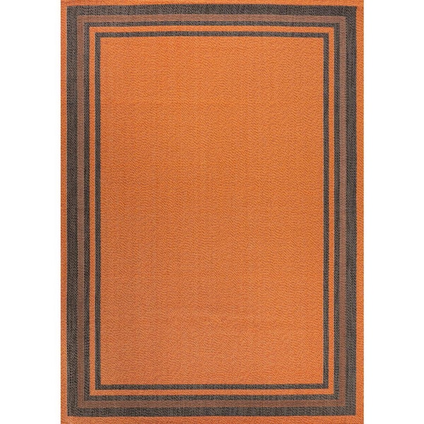James Modern Border Stripe Orange/Dark Gray 8 ft. x 10 ft. Indoor/Outdoor Area Rug