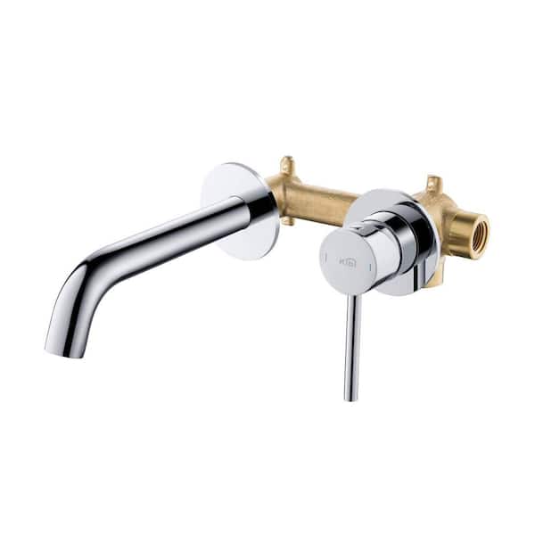 Single Handle Wall Mounted Bathroom Faucet in Polished Chrome