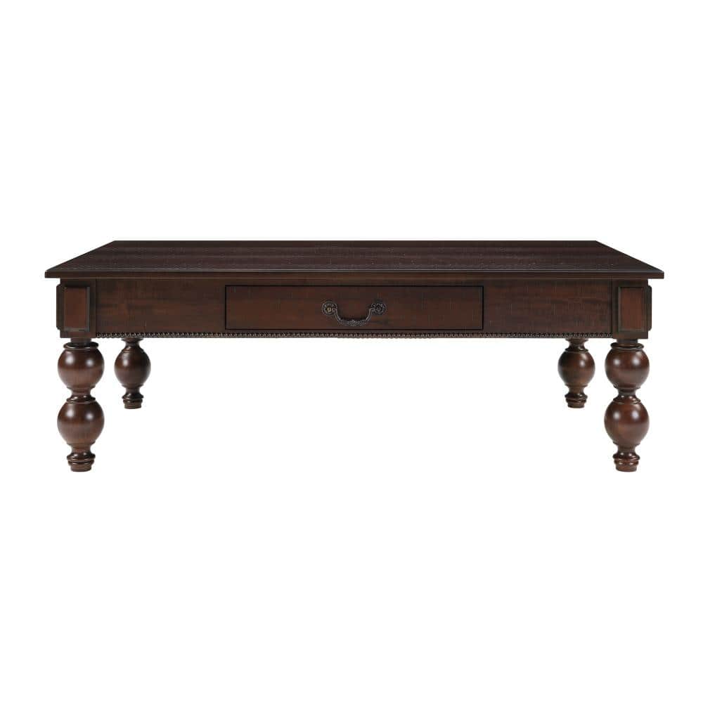 47 in. Espresso Rectangular MDF with Acacia Wood Veneer Coffee Table with Storage Drawer and Solid Wood Gourd-Shaped price history on PriceWatchPro