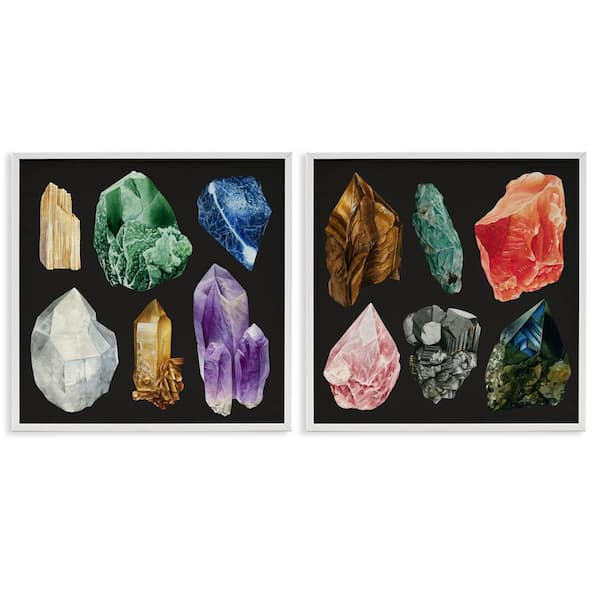 Stupell Industries Various Gemstones on Black by Grace Popp 2 Pieces White Framed Culture Giclee Art Print 12 in. x 12 in.