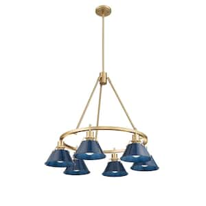 Orwell 6-Light Brushed Champagne Bronze and Matte Navy Chandelier