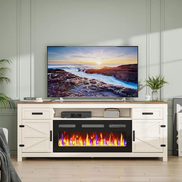 70 in. Freestanding Engineered Wood Electric Fireplace TV Stand in Warm White