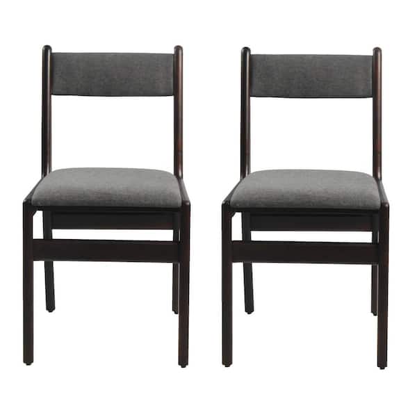 Unbranded Cara Dark Grey Rubber Wood Fabric Dining Chair with Espresso Leg (Set of 2)