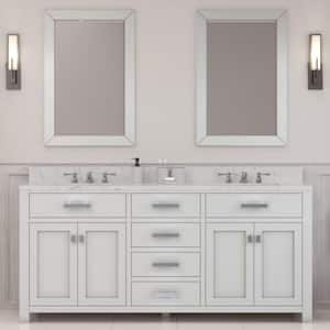 Madison 72 in. W x 21.5 in. D x 34 in. H Double Sink Bath Vanity in Pure White with Carrara White Marble Top