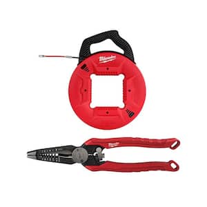 50 ft. x 13 in. Polyester Fish Tape with Flexible Metal Leader with 9 in. 7-in-1 Combination Wire Strippers Pliers