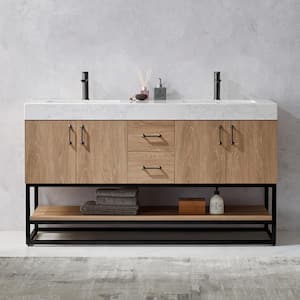 Alistair 60 in. W x 22 in. D x 33.9 in. H Bath Vanity in Oak with White Stone Vanity Top with Basin No Side Cabinet