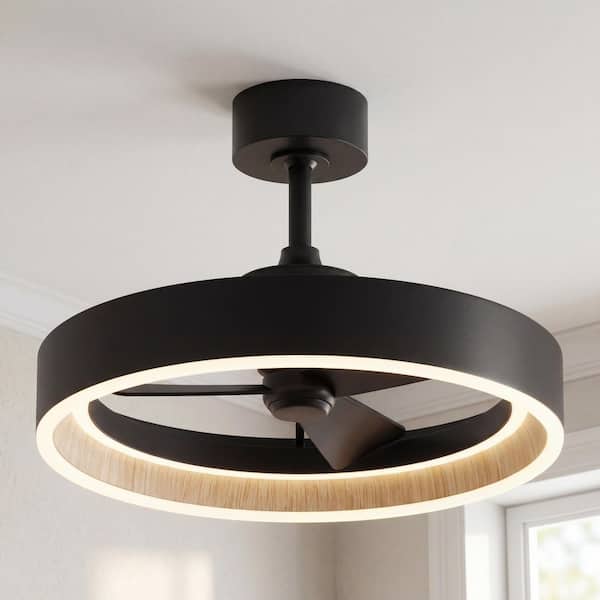 Alton 24 in. Indoor Black and Wood 8 Steps CCT 18.7 in. Integrated LED Ceiling Fan with Remote Included