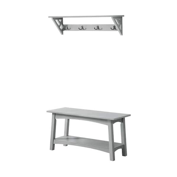 Alaterre Furniture Coventry GrayCoat Hook with Bench Hall Tree Set