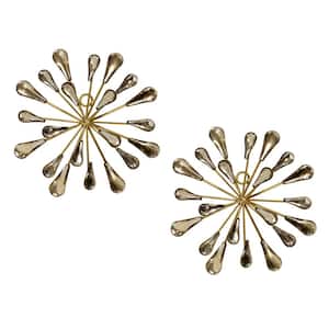 7 in. x 7 in. Metal and Acrylic Gold Starburst Wall Art (Set of 2)