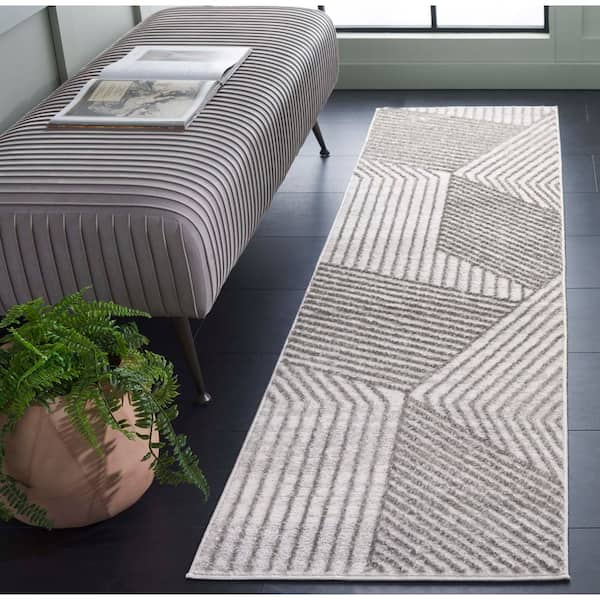 Maya 2 ft. x 8 ft. Ivory/Gray Geometric Striped Runner Rug