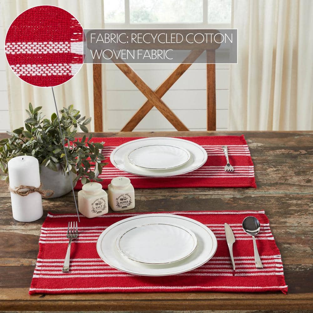 Arendal Red and White Cotton Striped Rectangle Placemats Set of 2