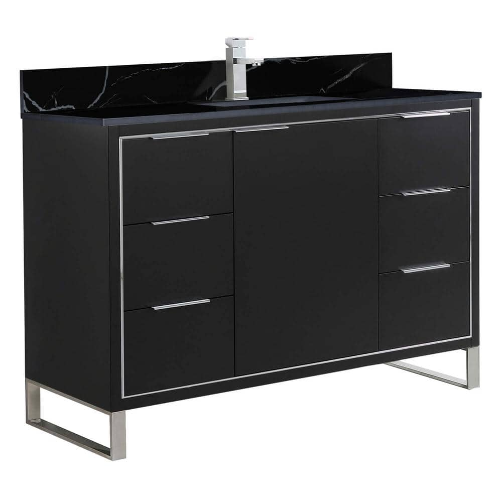 Opulence 48 in. W x 18 in. D x 33.5 in. H Single Sink Bath Vanity in Black Matte with Black Marble Top -  FINE FIXTURES, OL48BL-PCBM