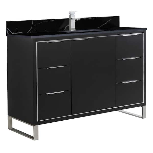 Opulence 48 in. W x 18 in. D x 33.5 in. H Single Sink Bath Vanity in Black Matte with Black Marble Top