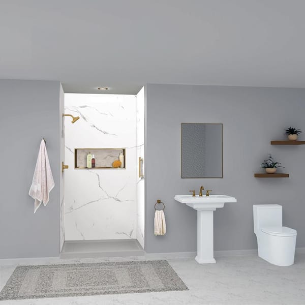 Transolid Titan 48 in. W x 96 in. H x 36 in. D 3-Piece Glue-Up Alcove Shower Wall Surround in White Caruso (Glossy)