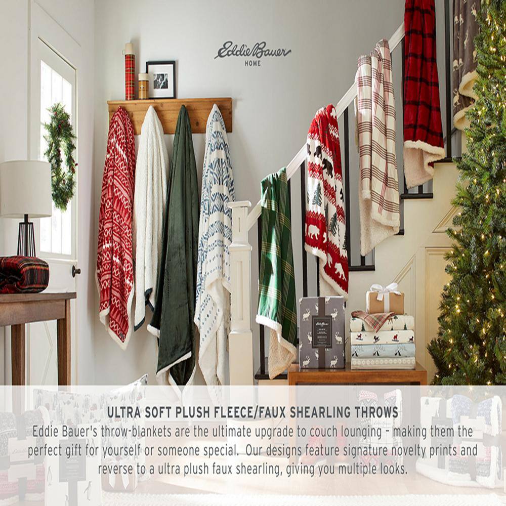 Grizzly Peak Red Reversible Sherpa Fleece Throw Blanket