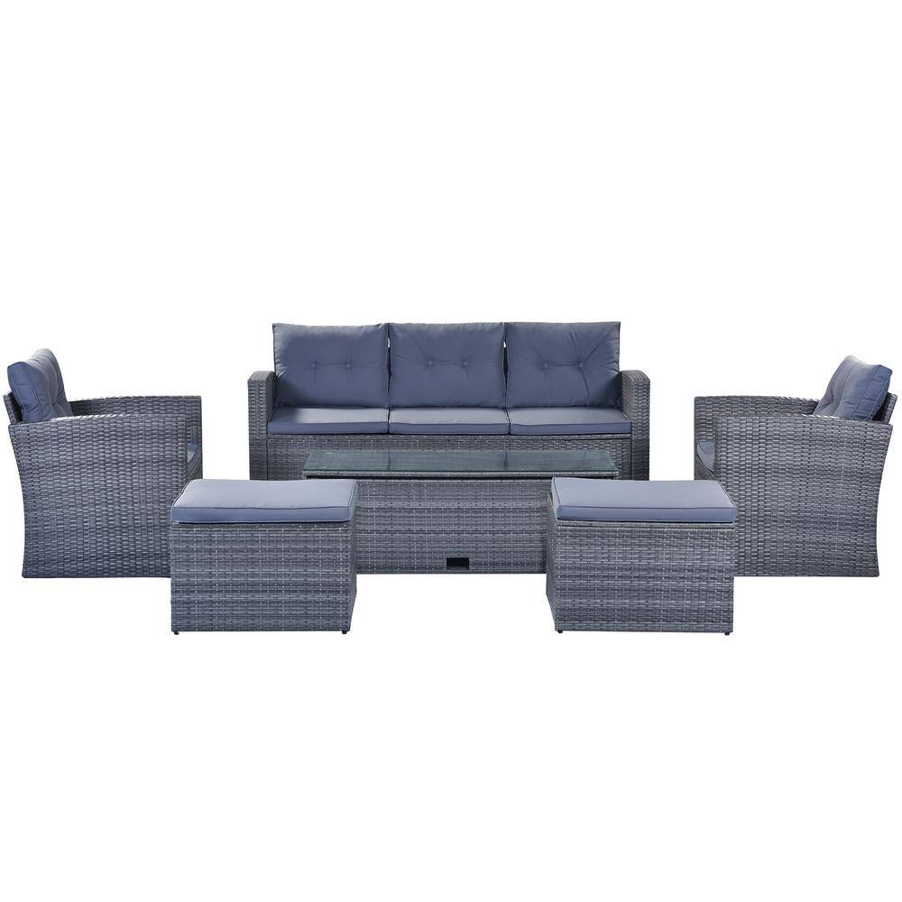 Gray 6-Piece Steel Frame Outdoor Sectional Sofa Set