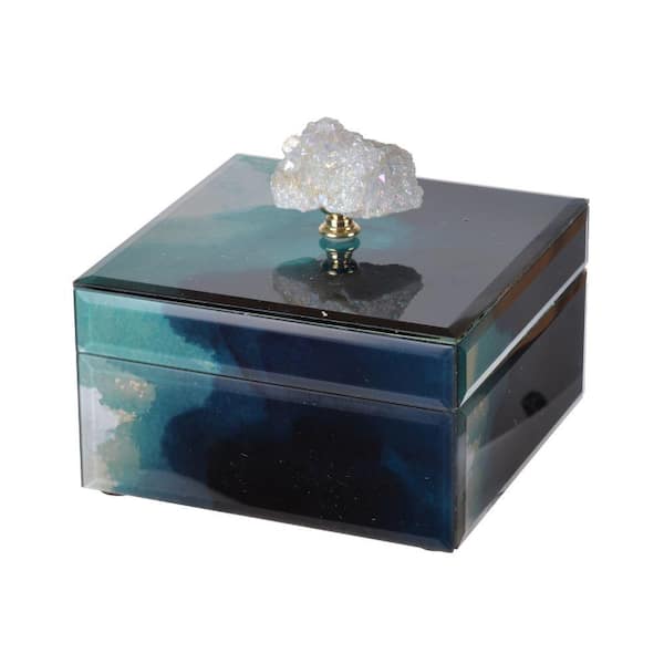 Afoxsos Bethany Aqua Green Jewelry Box Stackable Decorative Small Square Safe Storage Gift Boxes Glittering Organizer with Lids
