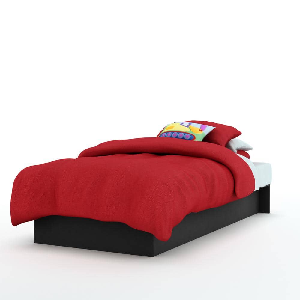 Libra Pure Black Twin Platform Bed with Drawer and Slats