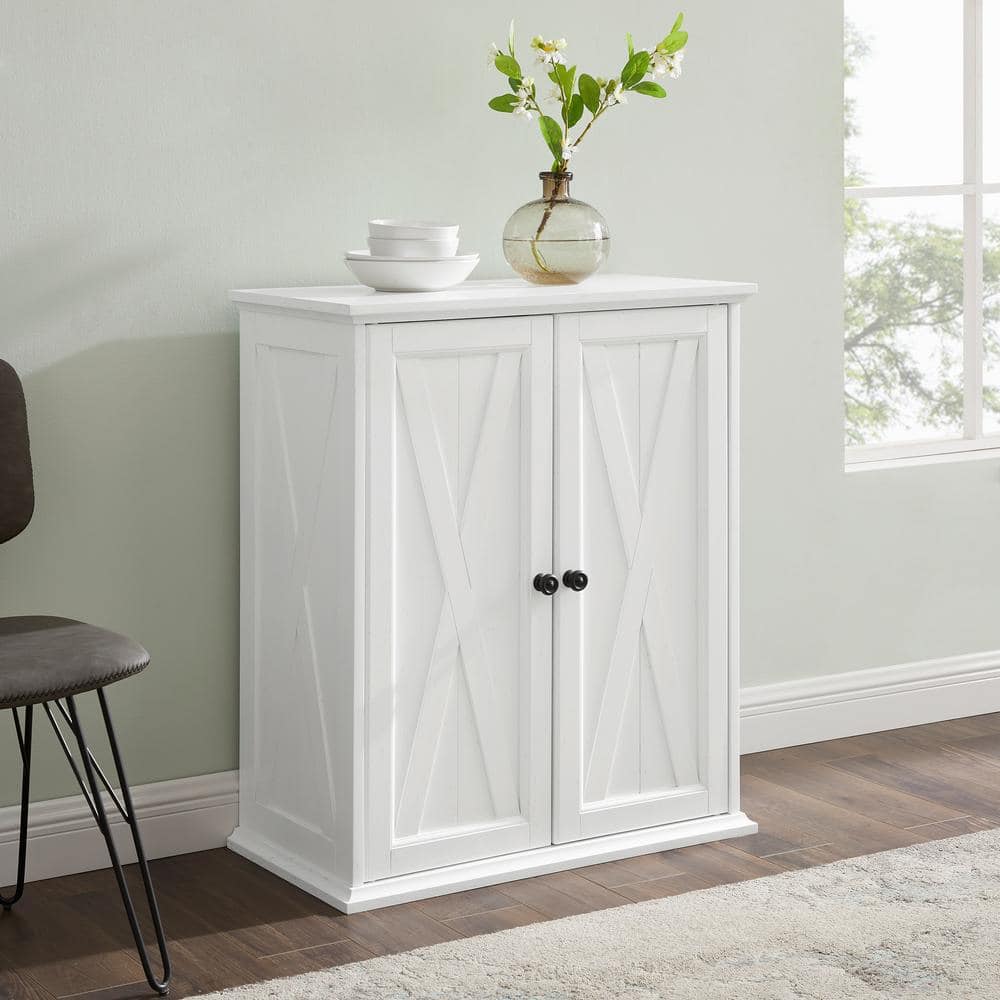 Distressed White Farmhouse Stackable Pantry with Adjustable Shelving