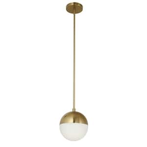 Dayana 1-Light Aged Brass Shaded Pendant Light with White Opal Glass Shade